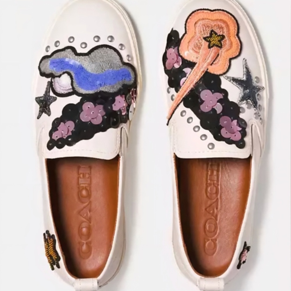 COACH Star Sequin Beaded Slip-On Sneakers, Size 7.5, Gently Worn